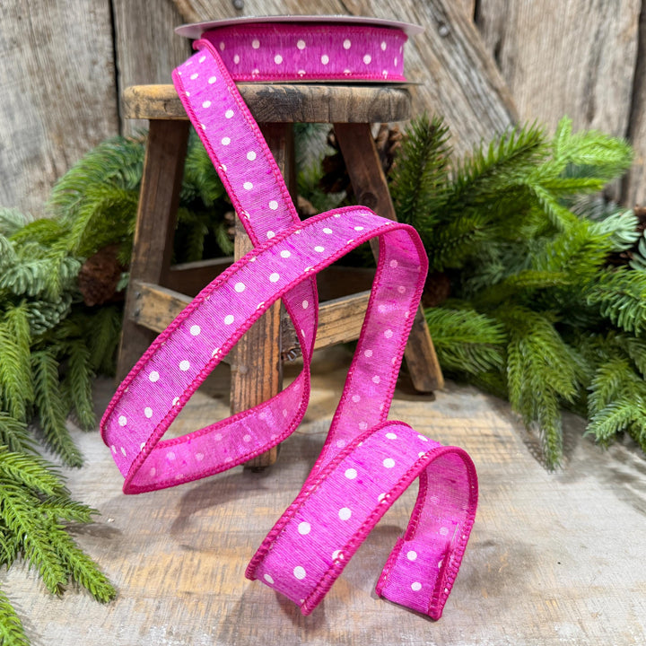 1" Hot Pink Polka Dot Ribbon, Farrisilk Dashing Dots Ribbon, SR143-15