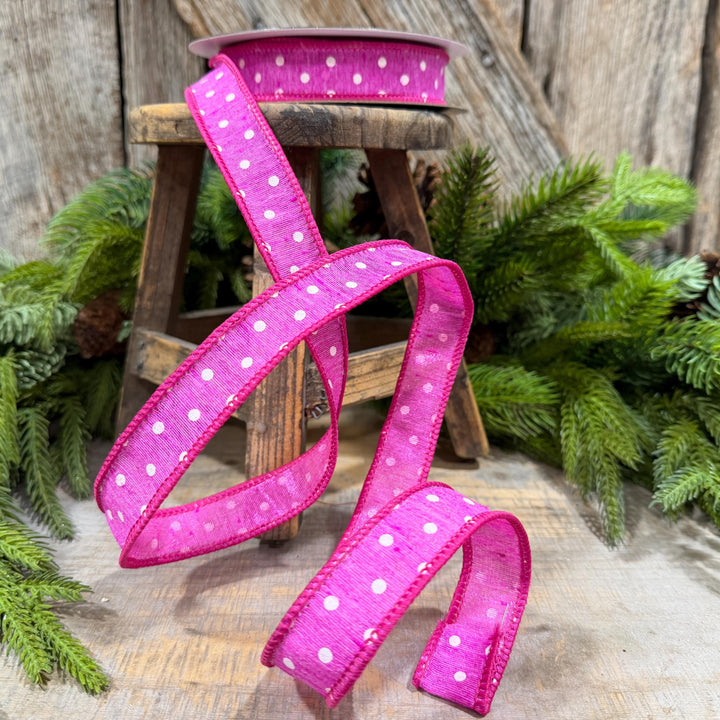 1" Hot Pink Polka Dot Ribbon, Farrisilk Dashing Dots Ribbon, SR143-15