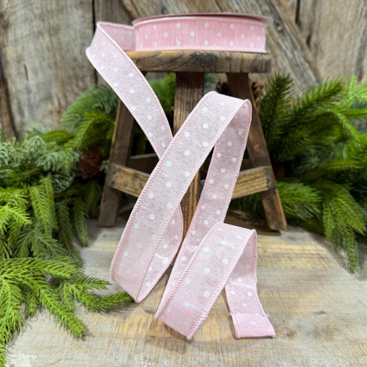 1" Light Pink Polka Dot Ribbon, Farrisilk Dashing Dots Ribbon, SR143-14