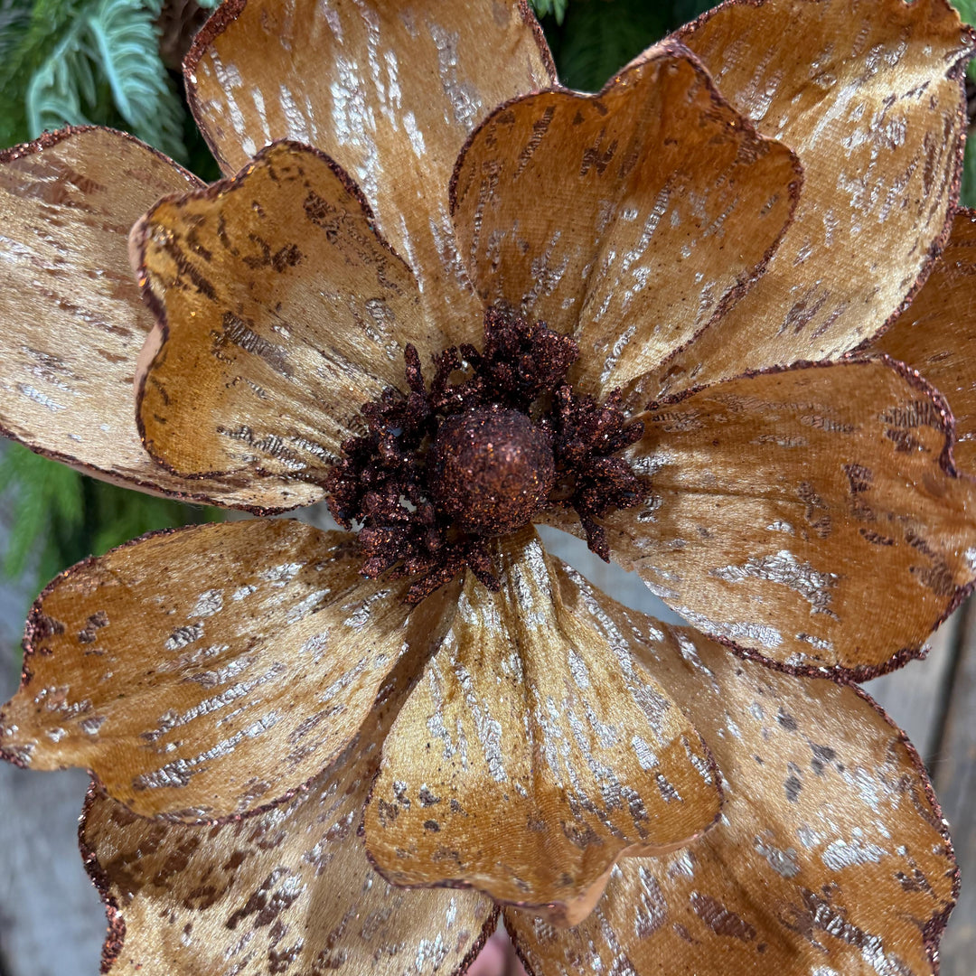 21" Brown Gold Magnolia Stem, Christmas Tree Decor, Rustic Holiday Wreath Supply