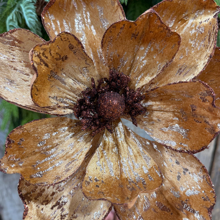 21" Brown Gold Magnolia Stem, Christmas Tree Decor, Rustic Holiday Wreath Supply