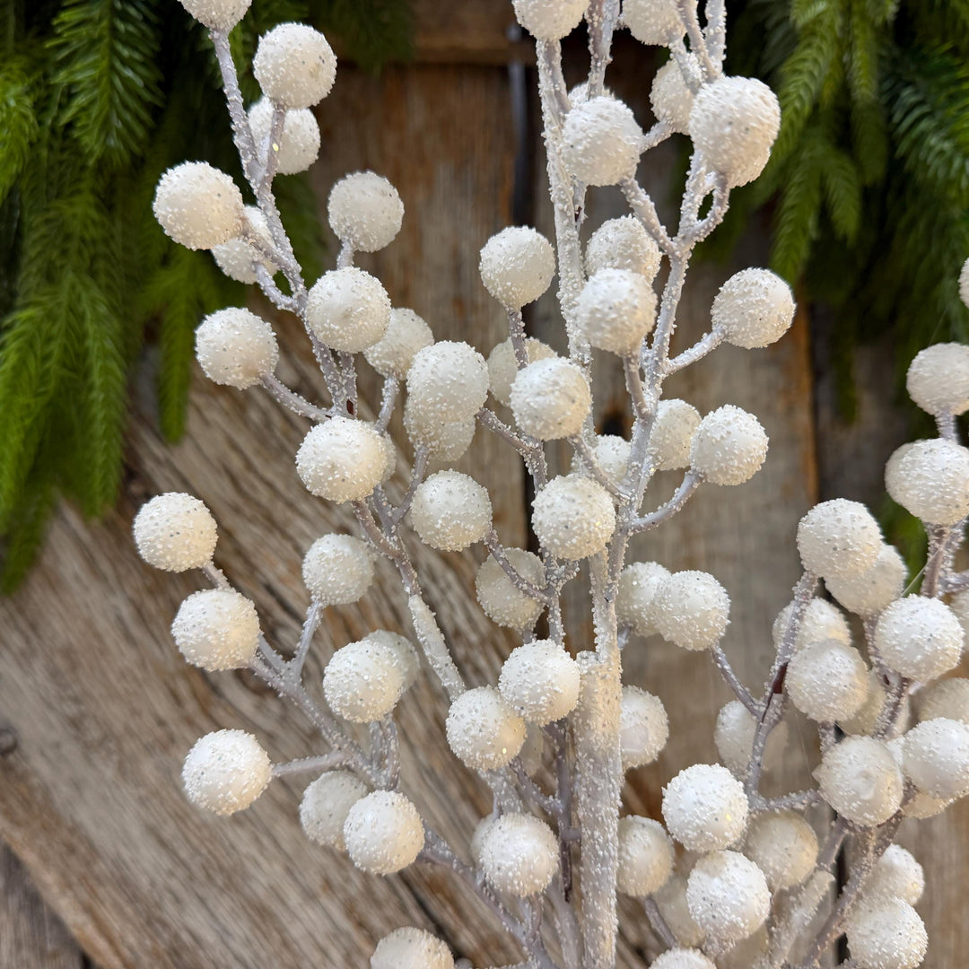 31" White Berry Spray, Snowy Christmas Tree Decor, Winter Wreath Supply, Holiday Accent