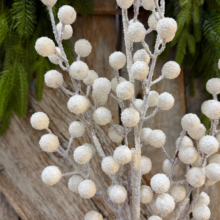 31" White Berry Spray, Snowy Christmas Tree Decor, Winter Wreath Supply, Holiday Accent