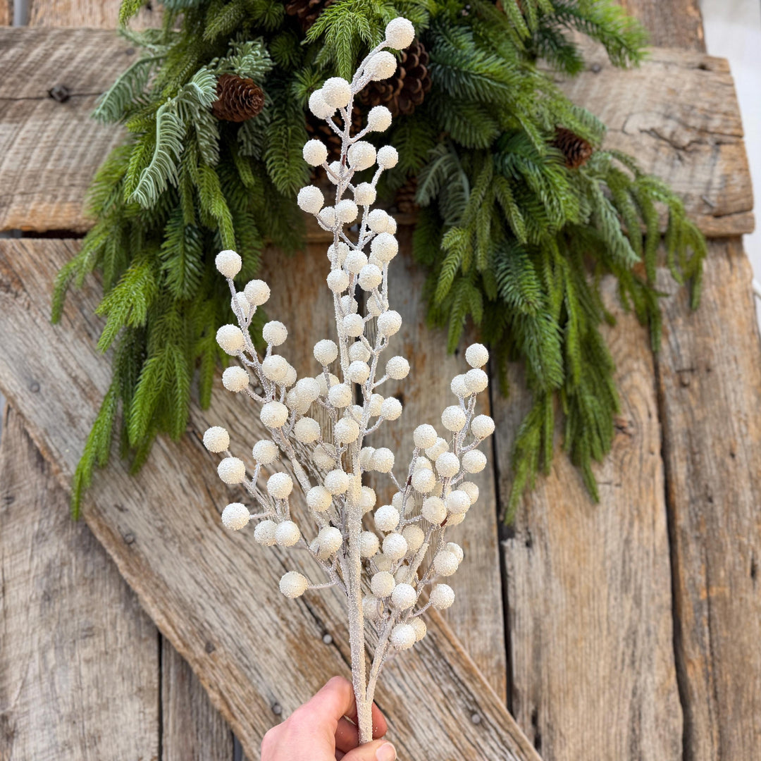 31" White Berry Spray, Snowy Christmas Tree Decor, Winter Wreath Supply, Holiday Accent