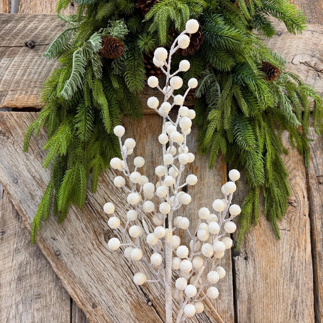 31" White Berry Spray, Snowy Christmas Tree Decor, Winter Wreath Supply, Holiday Accent