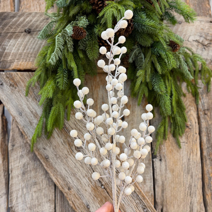 31" White Berry Spray, Snowy Christmas Tree Decor, Winter Wreath Supply, Holiday Accent