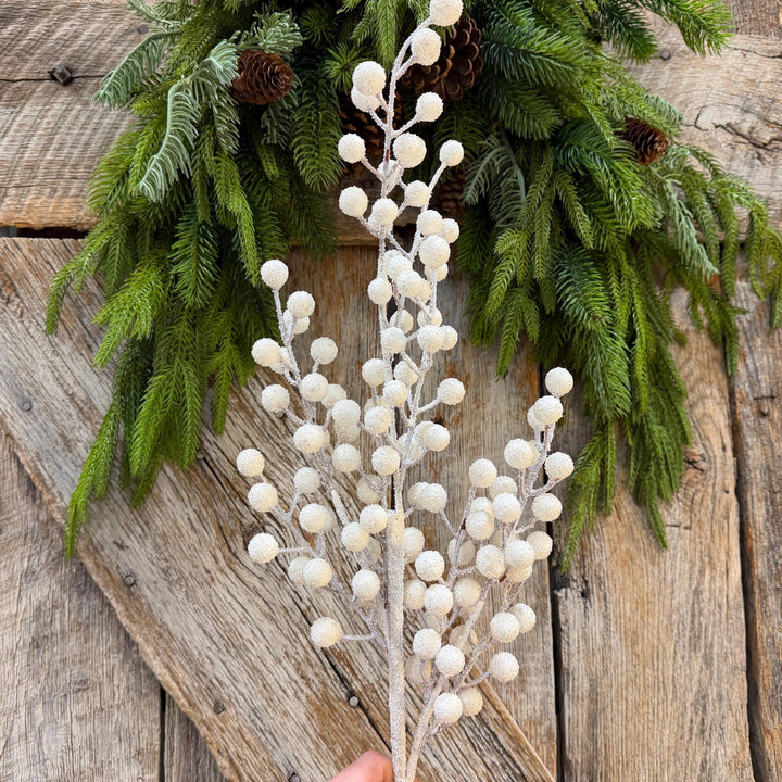 31" White Berry Spray, Snowy Christmas Tree Decor, Winter Wreath Supply, Holiday Accent