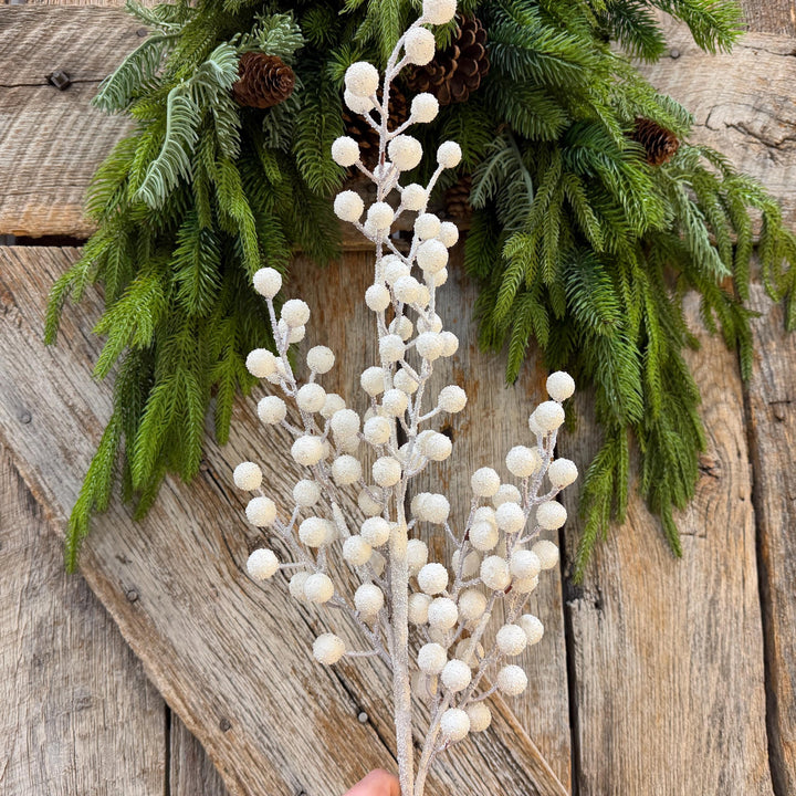 31" White Berry Spray, Snowy Christmas Tree Decor
