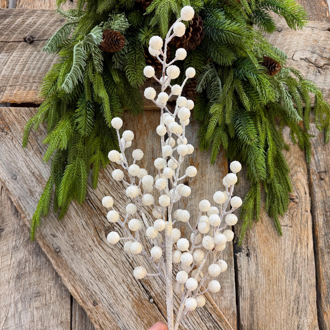 31" White Berry Spray, Snowy Christmas Tree Decor, Winter Wreath Supply, Holiday Accent