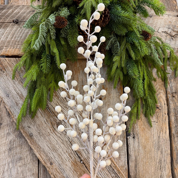 31" White Berry Spray, Snowy Christmas Tree Decor, Winter Wreath Supply, Holiday Accent