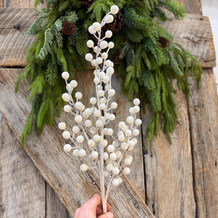 31" White Berry Spray, Snowy Christmas Tree Decor, Winter Wreath Supply, Holiday Accent