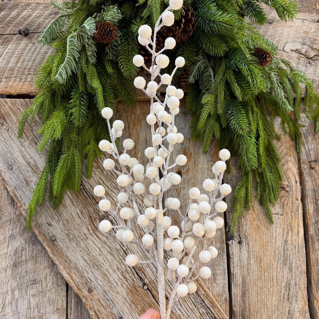 31" White Berry Spray, Snowy Christmas Tree Decor, Winter Wreath Supply, Holiday Accent