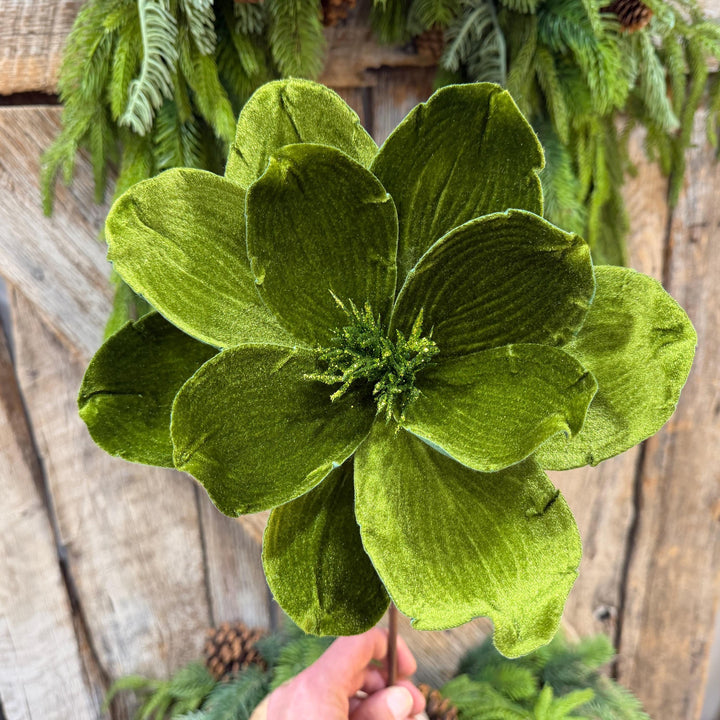 24" Forest Green Velvet Magnolia, Olive Green Magnolia for Christmas