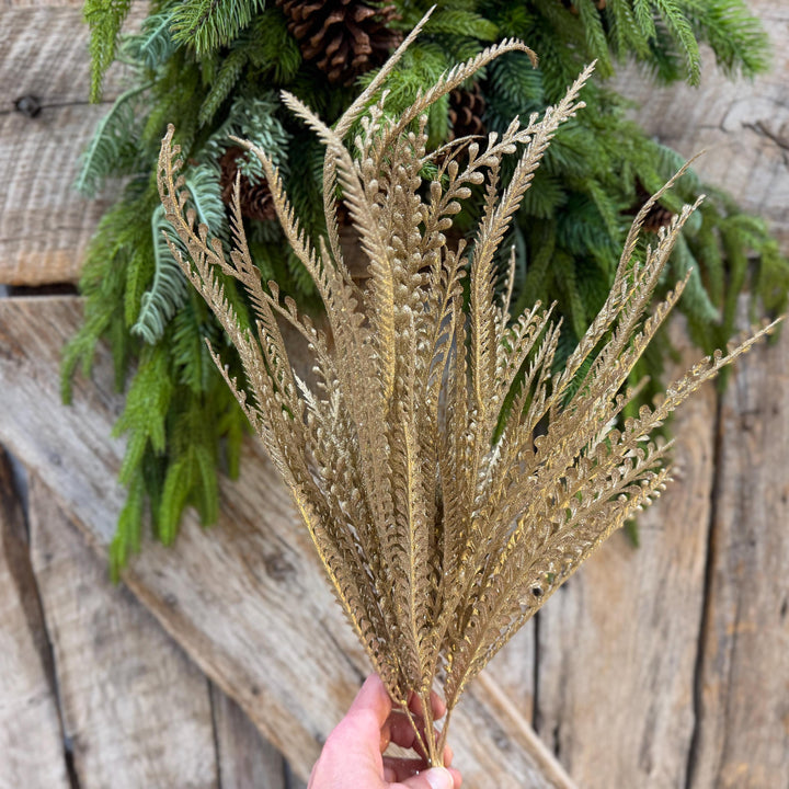22" Gold Metallic Beaded Grass Bush, Christmas Greenery, Holiday Wreath Filler, Tree Spray