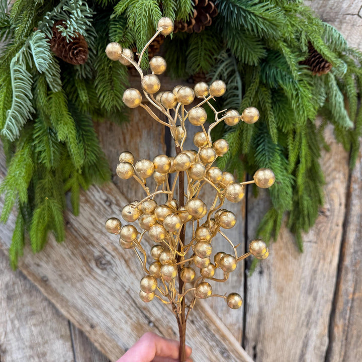 18" Gold Berry Spray, Gold Christmas Pick, Holiday Wreath Filler