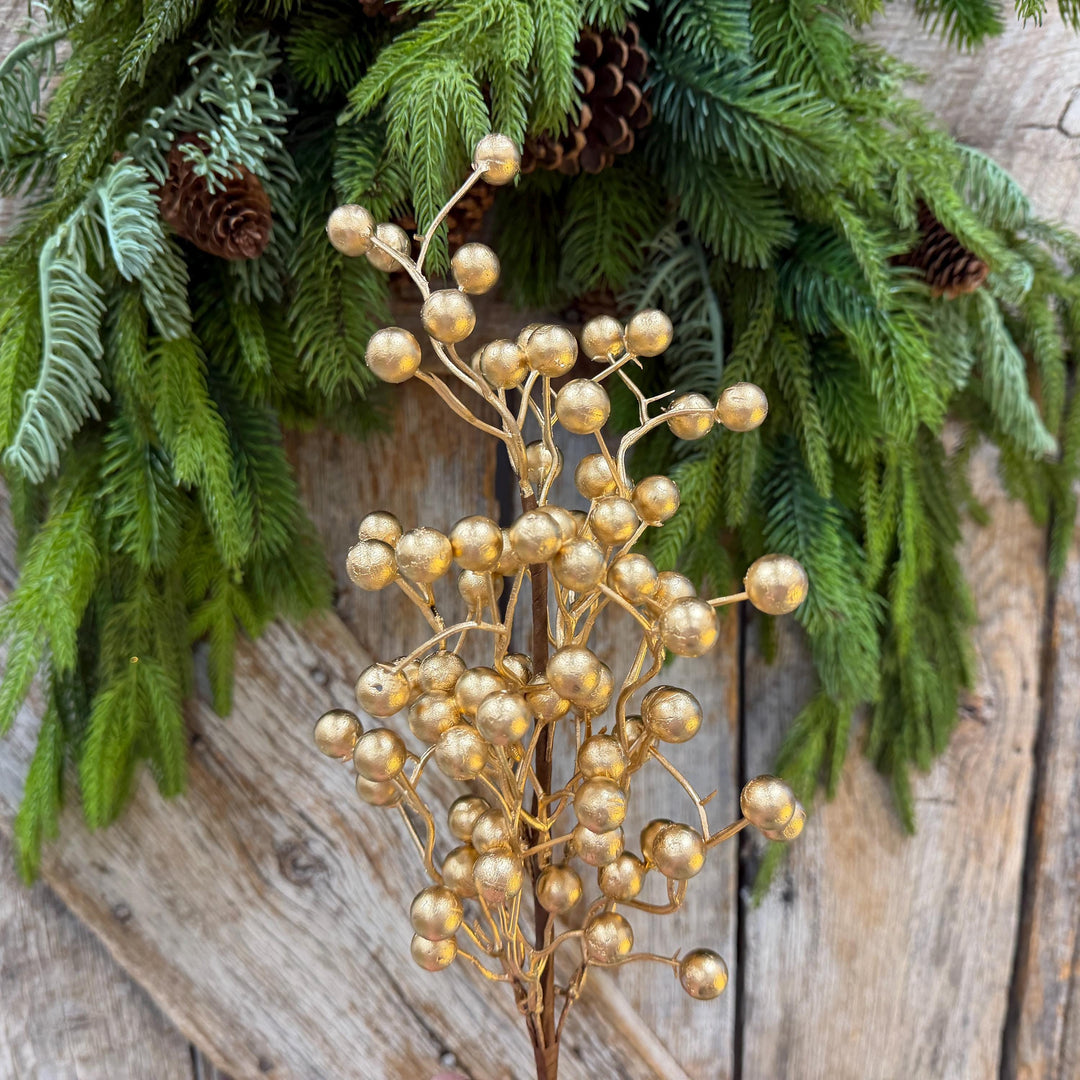 18" Gold Berry Spray, Gold Christmas Pick, Holiday Wreath Filler