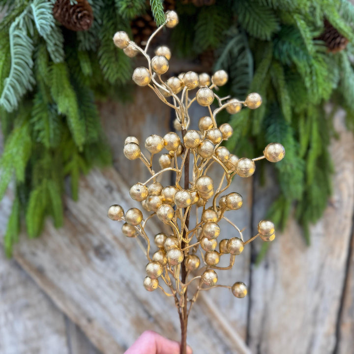 18" Gold Berry Spray, Gold Christmas Pick, Holiday Wreath Filler