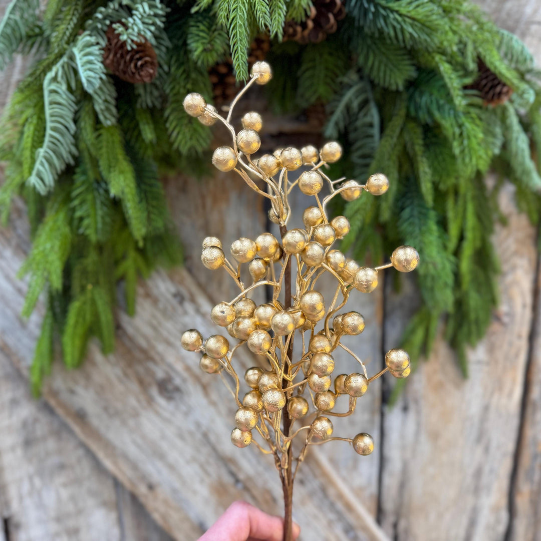 18" Gold Berry Spray, Gold Christmas Pick, Holiday Wreath Filler