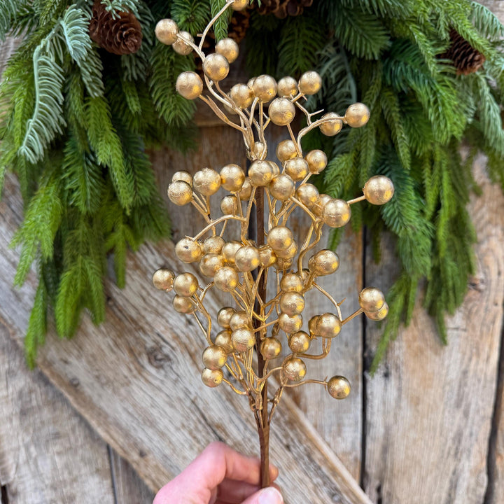 18" Gold Berry Spray, Gold Christmas Pick, Holiday Wreath Filler