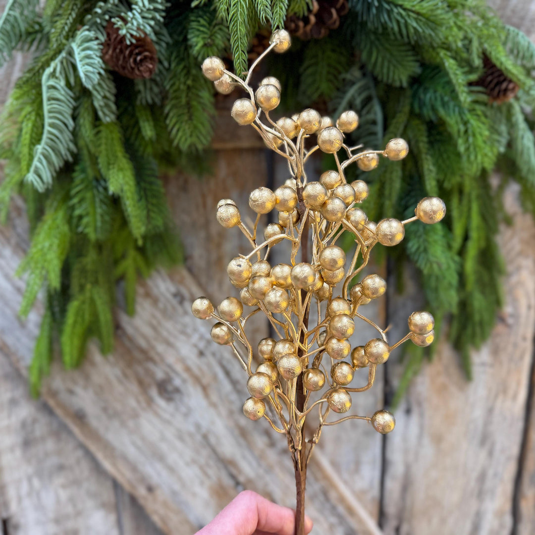 18" Gold Berry Spray, Gold Christmas Pick, Holiday Wreath Filler