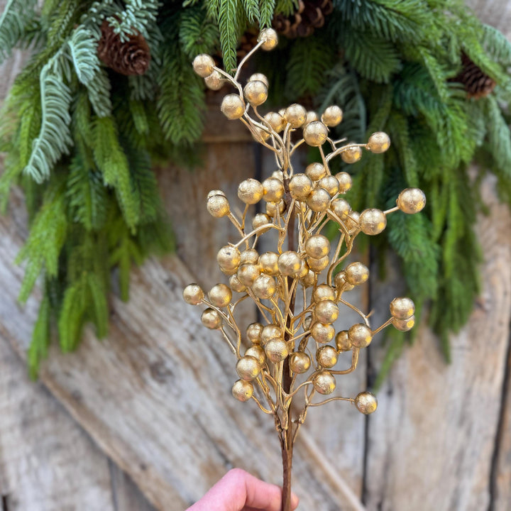 18" Gold Berry Spray, Gold Christmas Pick, Holiday Wreath Filler