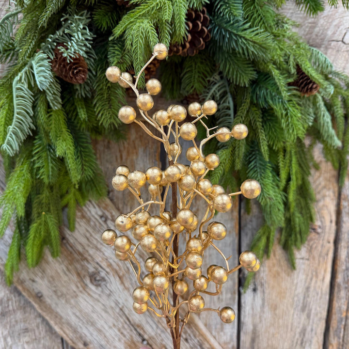 18" Gold Berry Spray, Gold Christmas Pick, Holiday Wreath Filler