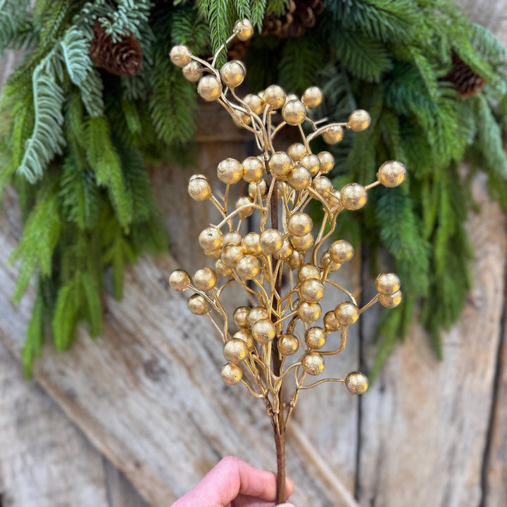 18" Gold Berry Spray, Gold Christmas Pick, Holiday Wreath Filler