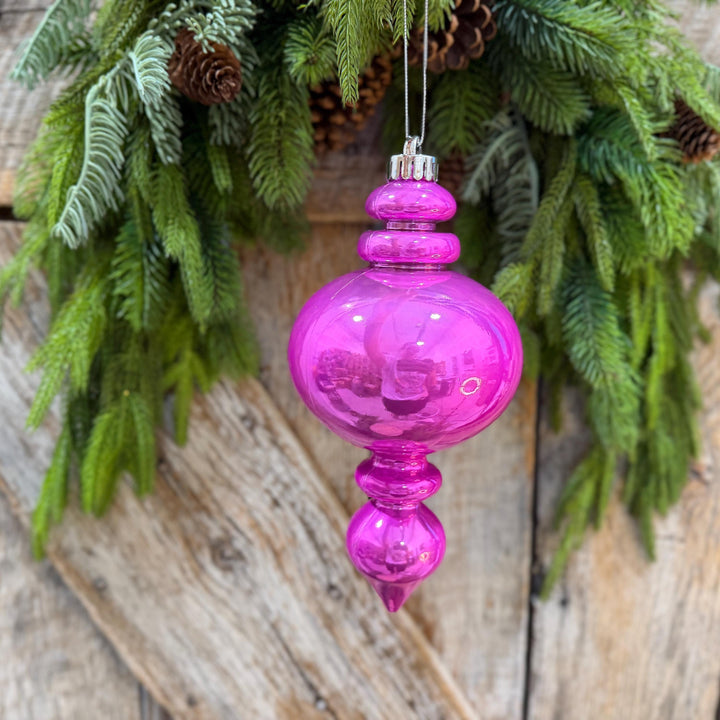 9" Hot Pink Finial Ornament, Pearlescent Christmas Tree Decoration