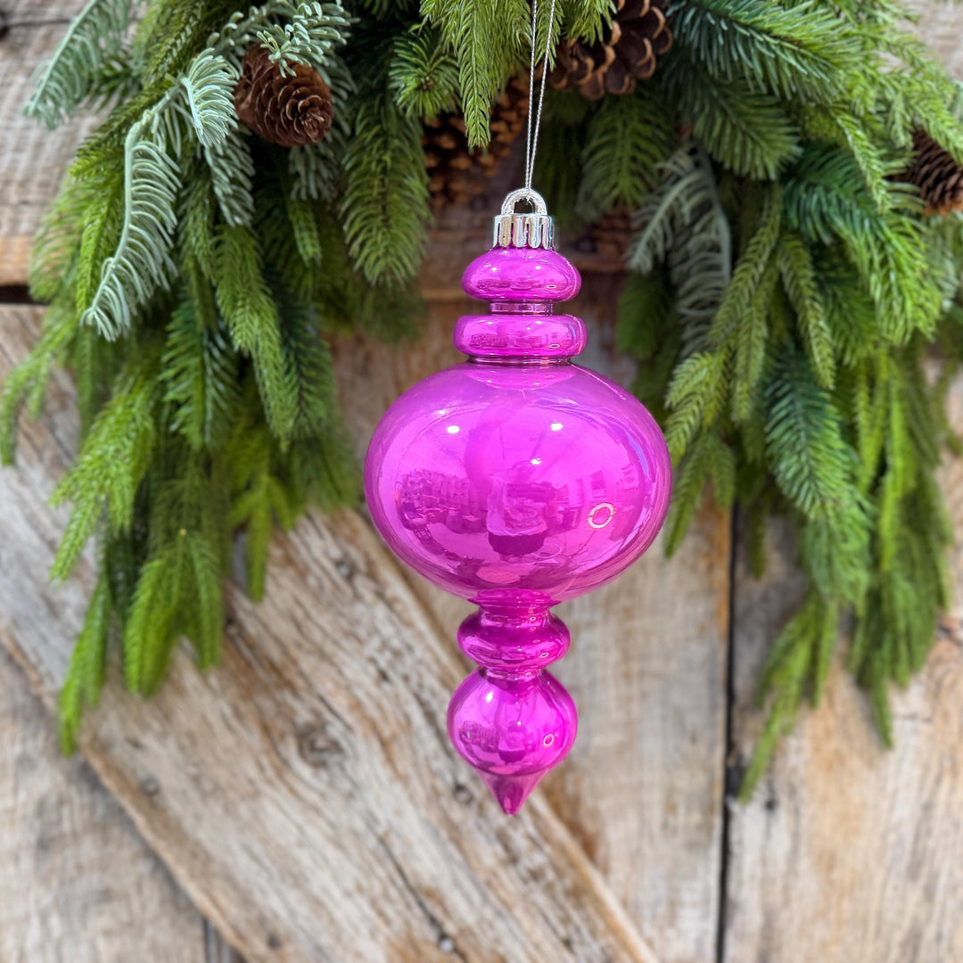 9" Hot Pink Finial Ornament, Pearlescent Christmas Tree Decoration