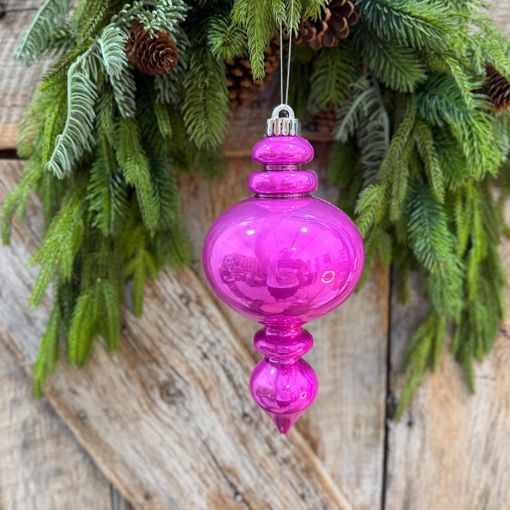 9" Hot Pink Finial Ornament, Pearlescent Christmas Tree Decoration
