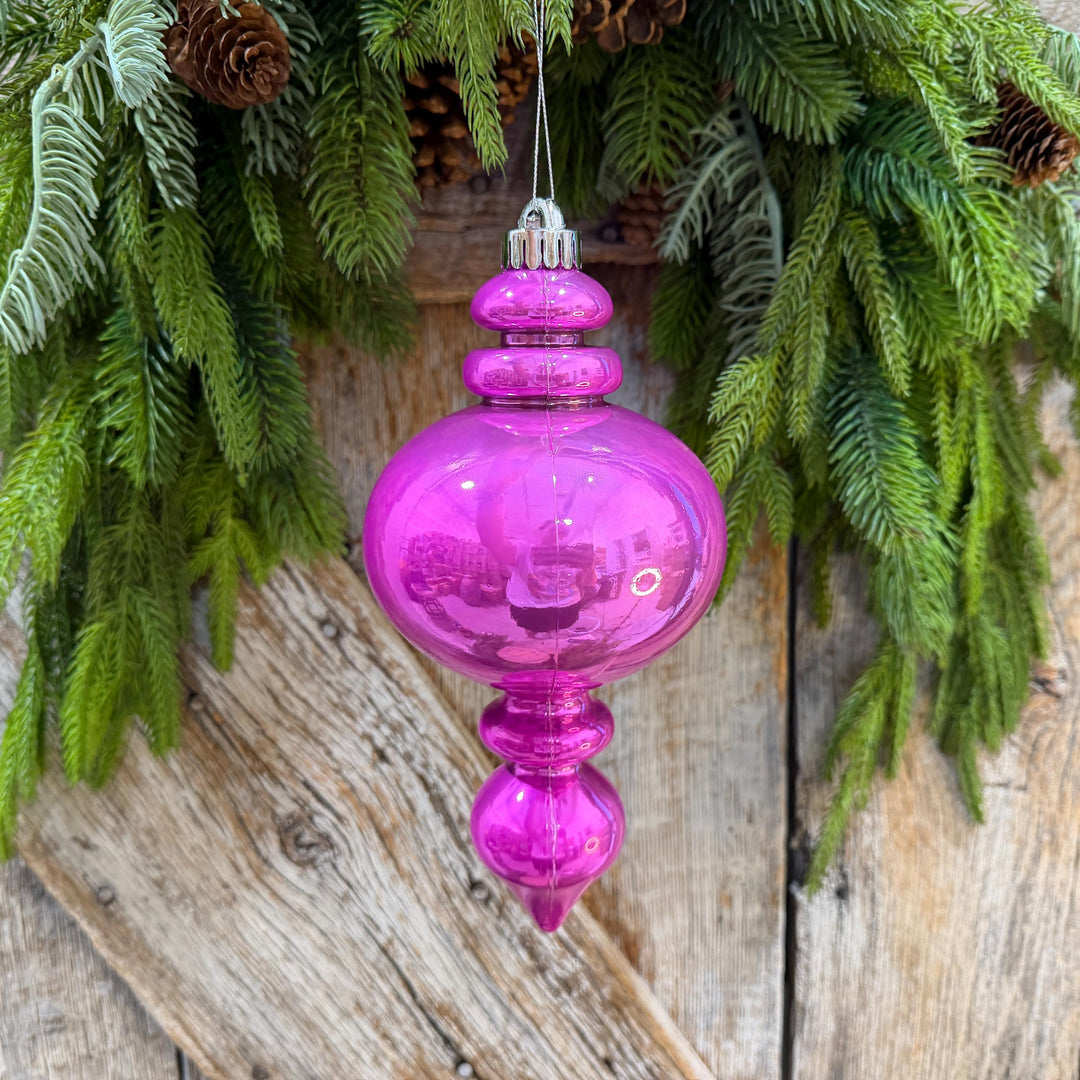 9" Hot Pink Finial Ornament, Pearlescent Christmas Tree Decoration