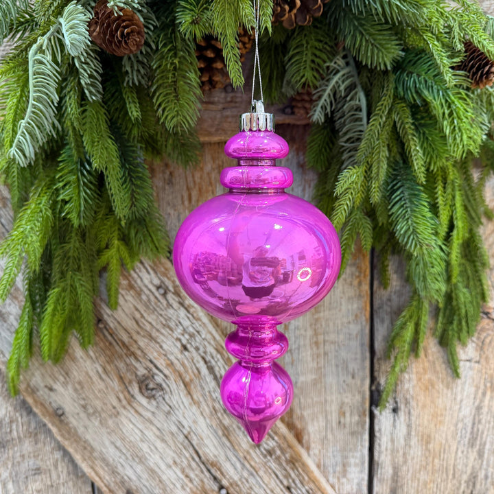 9" Hot Pink Finial Ornament, Pearlescent Christmas Tree Decoration