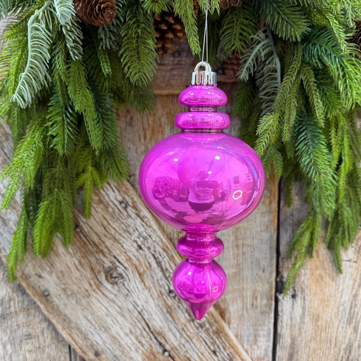 9" Hot Pink Finial Ornament, Pearlescent Christmas Tree Decoration