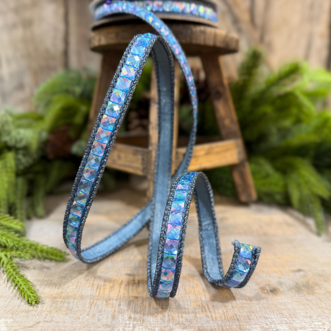3/4" Steel Blue Gemstone Ribbon, Farrisilk Aurora Gemstones