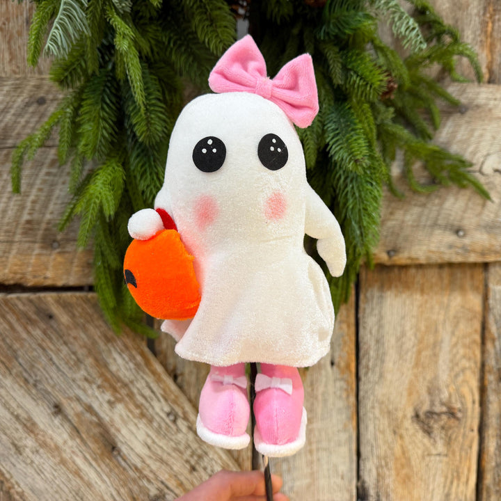 21" Girl Ghost Pumpkin Halloween Spray, Pink Bow Cute Spooky Decor