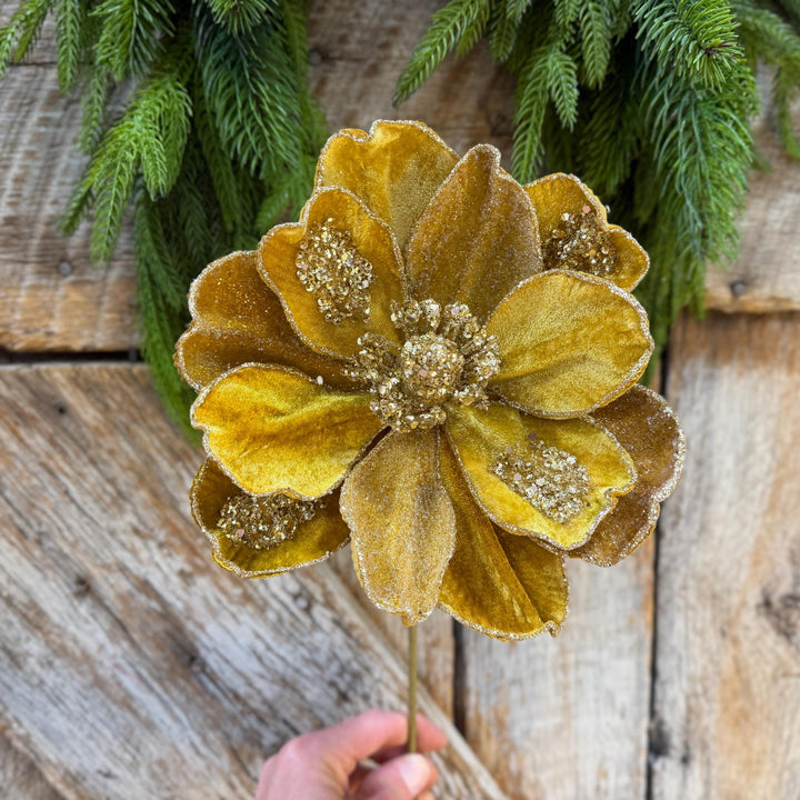 20" Gold Magnolia, Christmas Magnolia, Faux Magnolia Stem, Glitz Magnolia, Gold Christmas Floral, Christmas Tree Floral