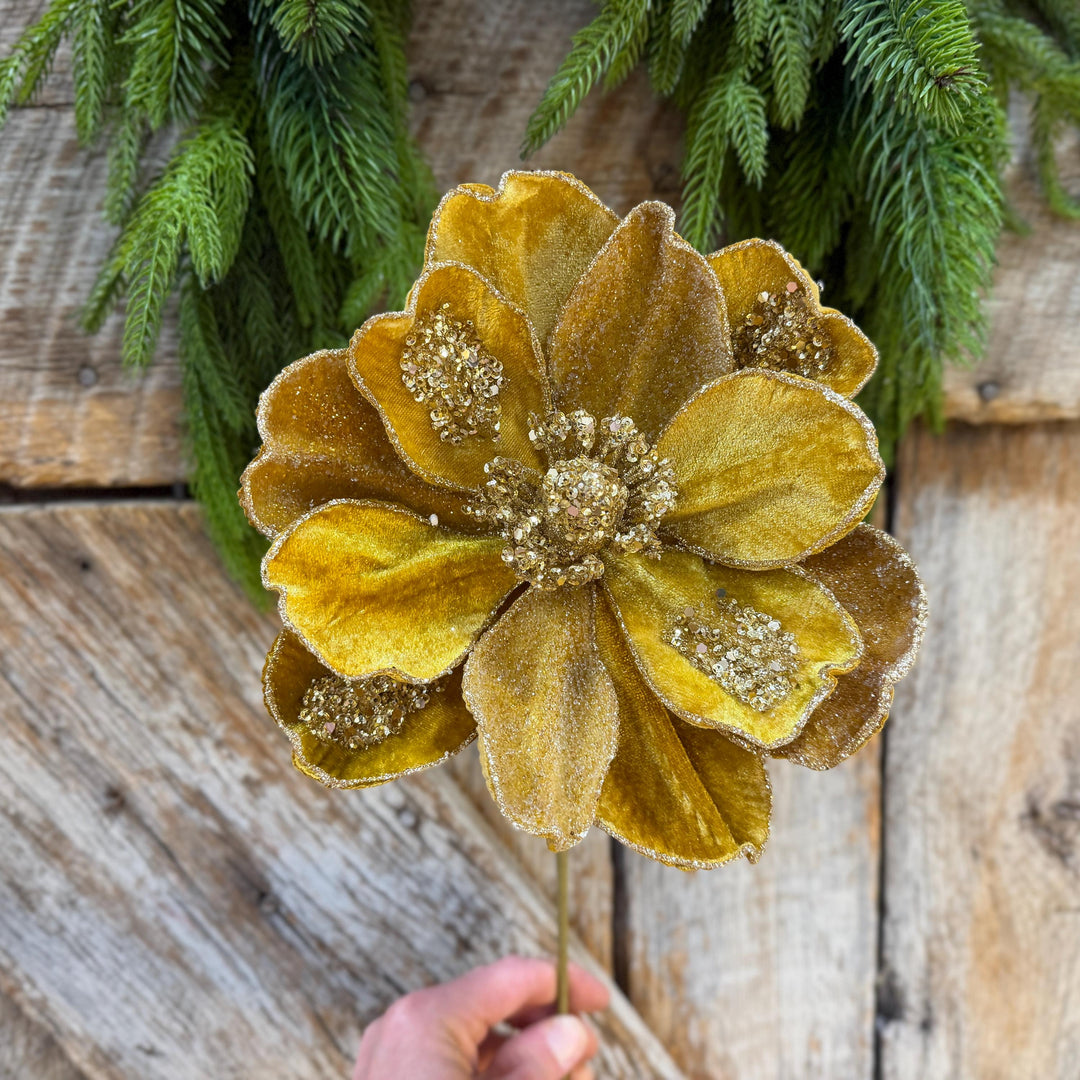 20" Gold Magnolia, Christmas Magnolia, Faux Magnolia Stem, Glitz Magnolia, Gold Christmas Floral, Christmas Tree Floral