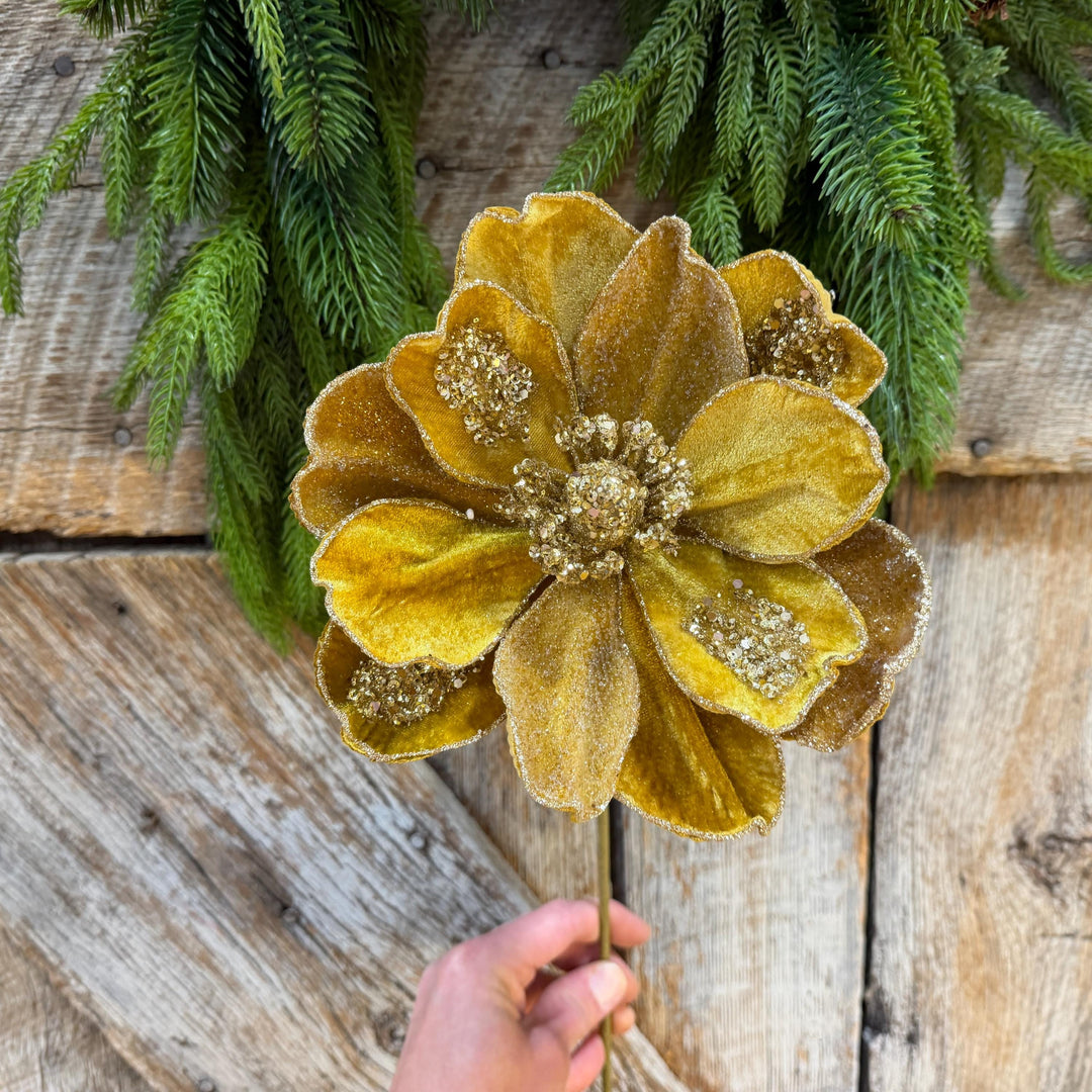 20" Gold Magnolia, Christmas Magnolia, Faux Magnolia Stem, Glitz Magnolia, Gold Christmas Floral, Christmas Tree Floral