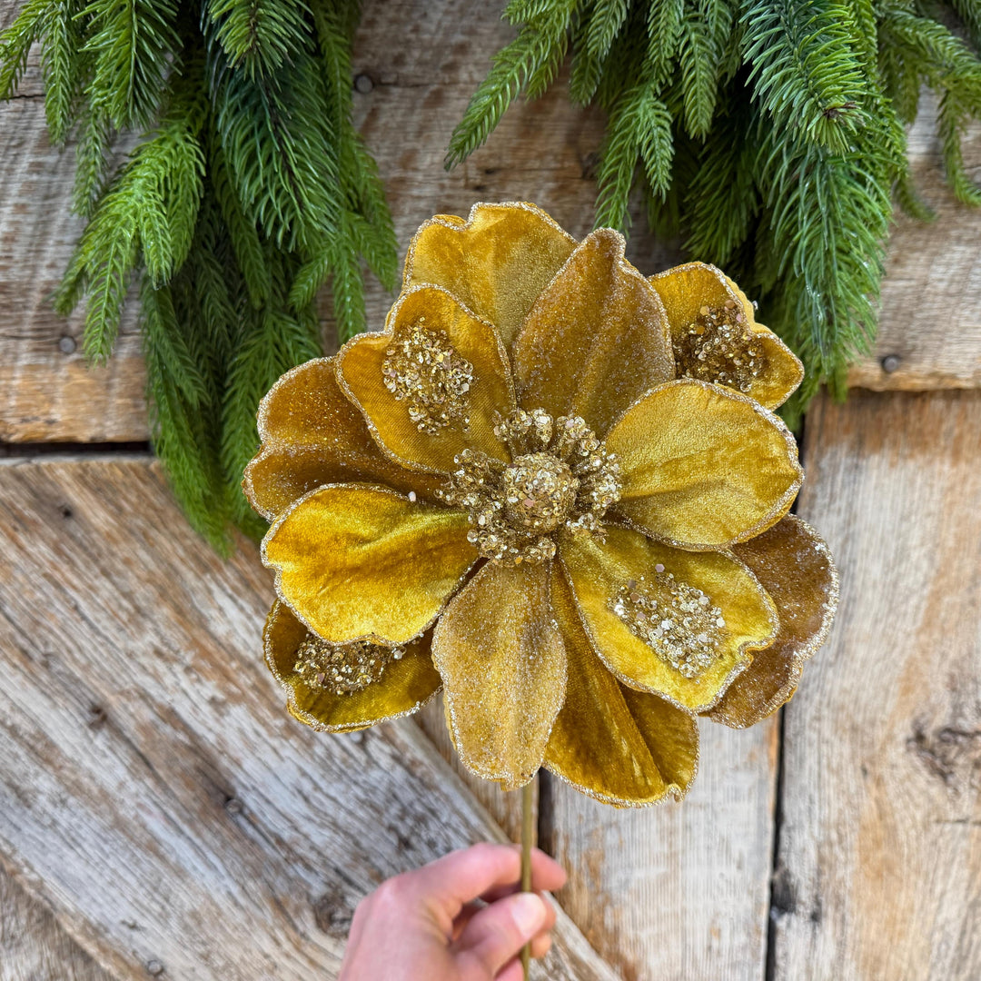 20" Gold Magnolia, Christmas Magnolia, Faux Magnolia Stem, Glitz Magnolia, Gold Christmas Floral, Christmas Tree Floral