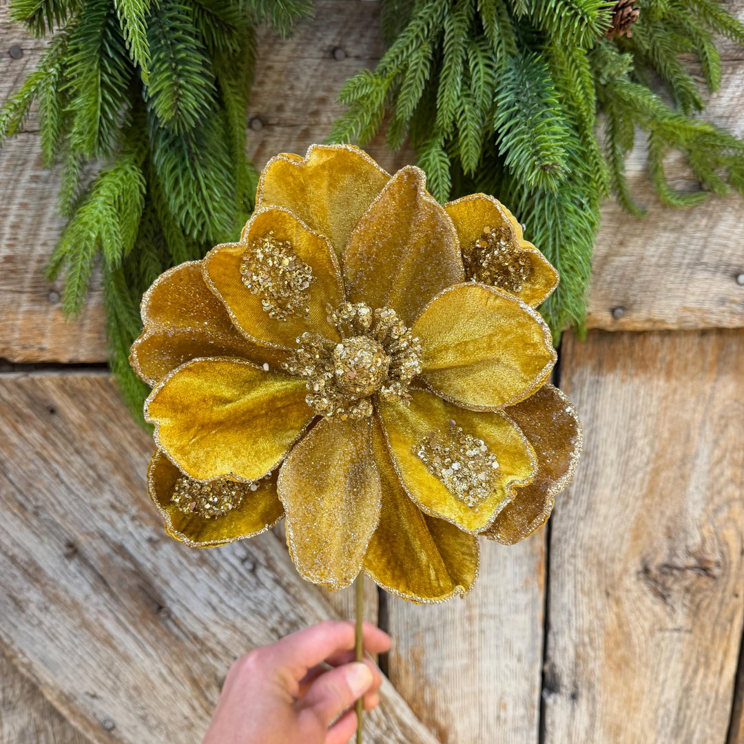 20" Gold Magnolia, Christmas Magnolia, Faux Magnolia Stem, Glitz Magnolia, Gold Christmas Floral, Christmas Tree Floral