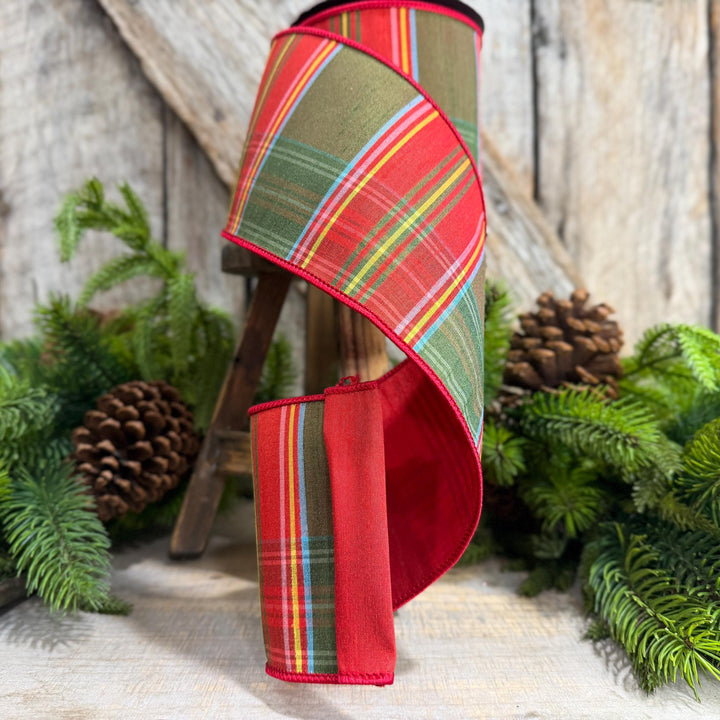 4" RedGreen Christmas Plaid Ribbon, Wired Ribbon