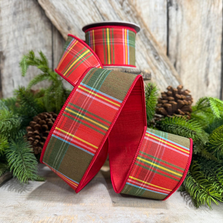 2.5" RedGreen Christmas Plaid Ribbon, Wired Ribbon, Tartan Chirstmas Plaid RIbbon