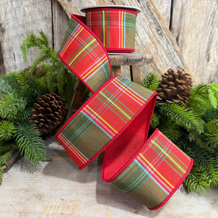 2.5" RedGreen Christmas Plaid Ribbon, Wired Ribbon, Tartan Chirstmas Plaid RIbbon