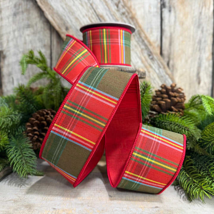 2.5" RedGreen Christmas Plaid Ribbon, Wired Ribbon, Tartan Chirstmas Plaid RIbbon