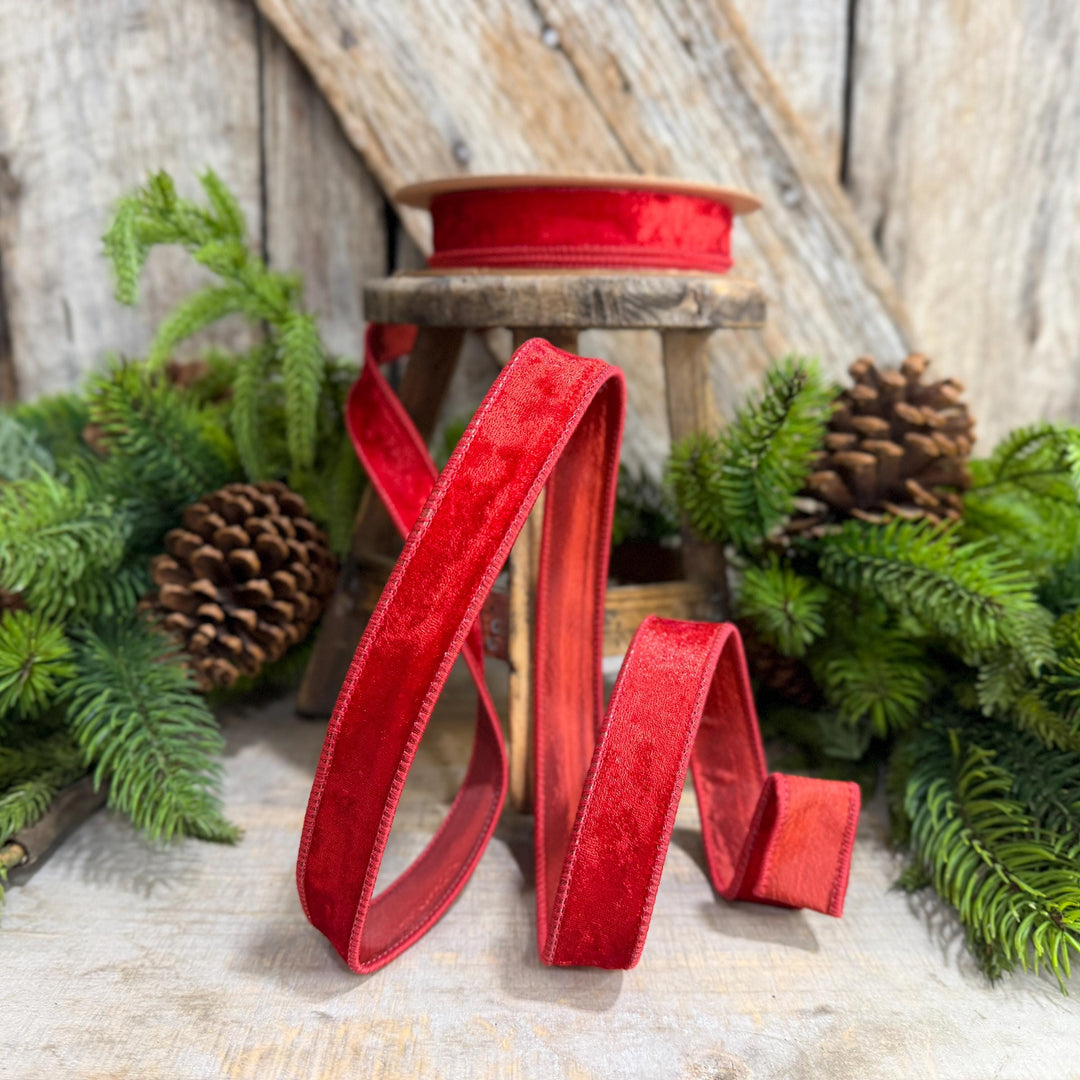 1" Red Velvet Ribbon, Red Velvet Ribbon, Christmas RIbbon, Heritage Velvet Ribbon