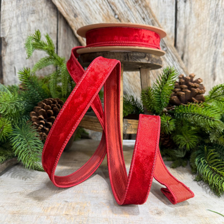 1" Red Velvet Ribbon, Red Velvet Ribbon, Christmas RIbbon, Heritage Velvet Ribbon