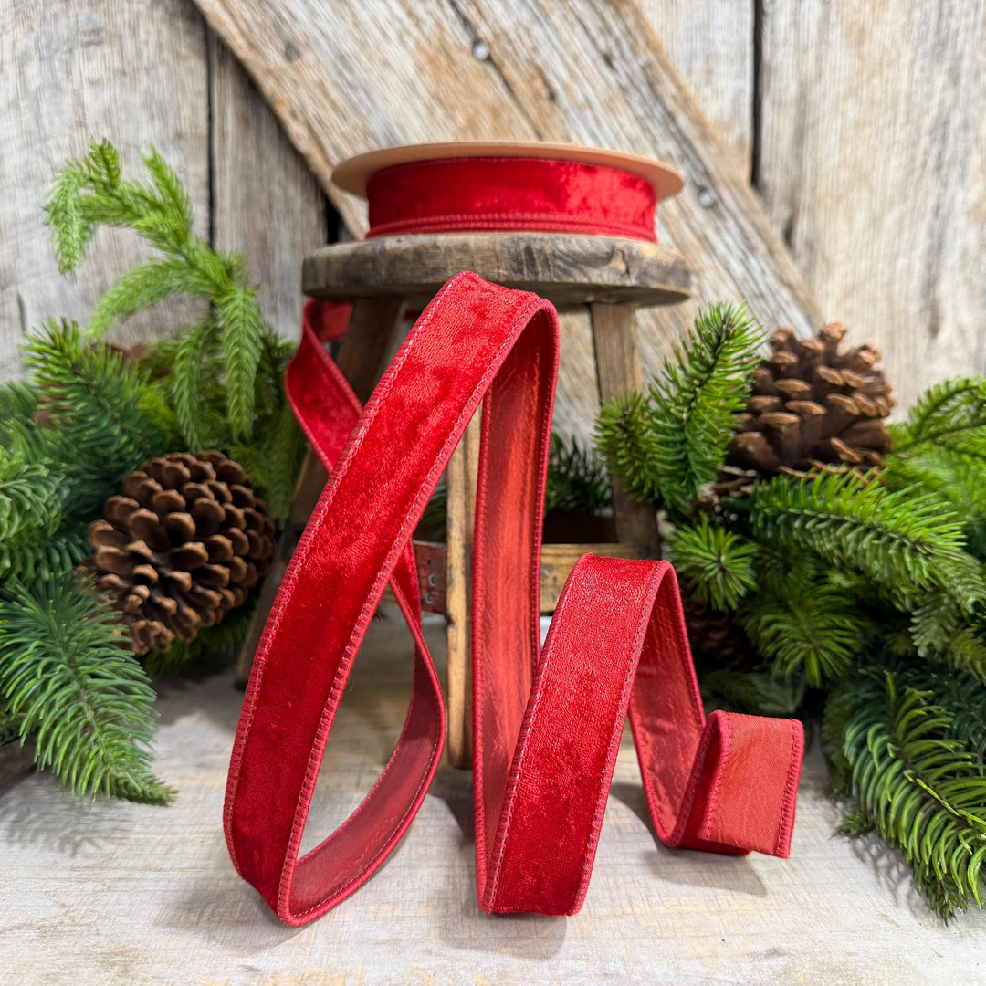 1" Red Velvet Ribbon, Red Velvet Ribbon, Christmas RIbbon, Heritage Velvet Ribbon