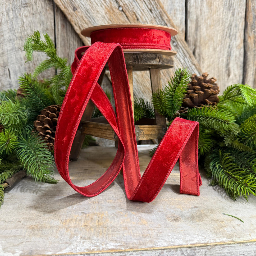 1" Red Velvet Ribbon, Red Velvet Ribbon, Christmas RIbbon, Heritage Velvet Ribbon
