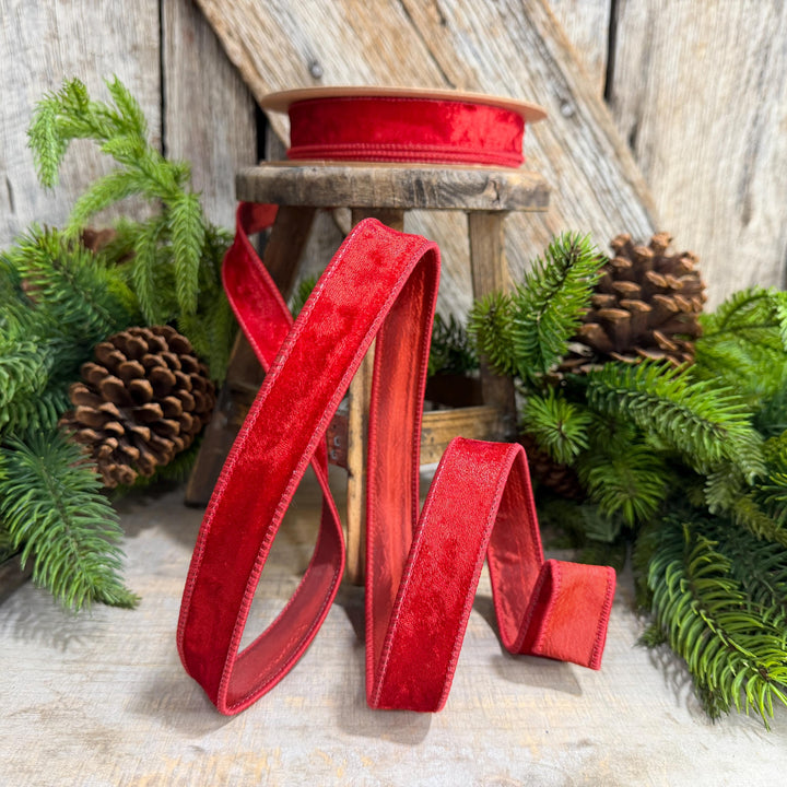 1" Red Velvet Ribbon, Red Velvet Ribbon, Christmas RIbbon, Heritage Velvet Ribbon