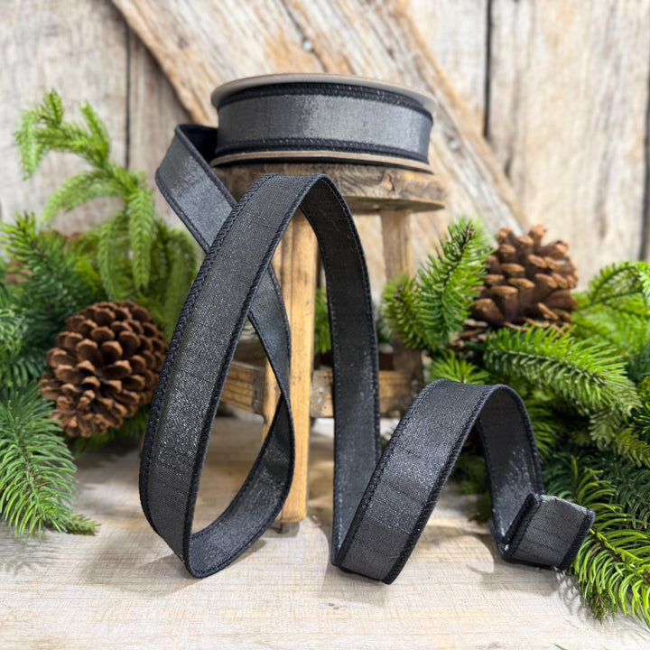 1" Black Ribbon, Silky Sheen Black Wired Ribbon, Farrisilk Ribbon, SR154-92